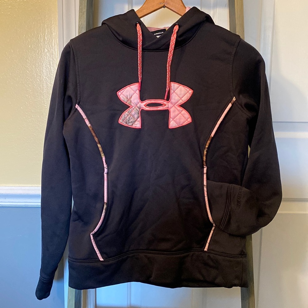 Under Armour Black and Pink Storm Camo Semi Fitted Hoodie - Medium